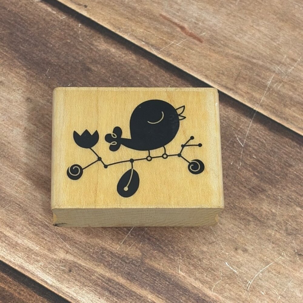2009 HAMPTON ART PS0147 BIRD ON BRANCH WOOD MOUNTED RUBBER STAMP BY ALISON WONG